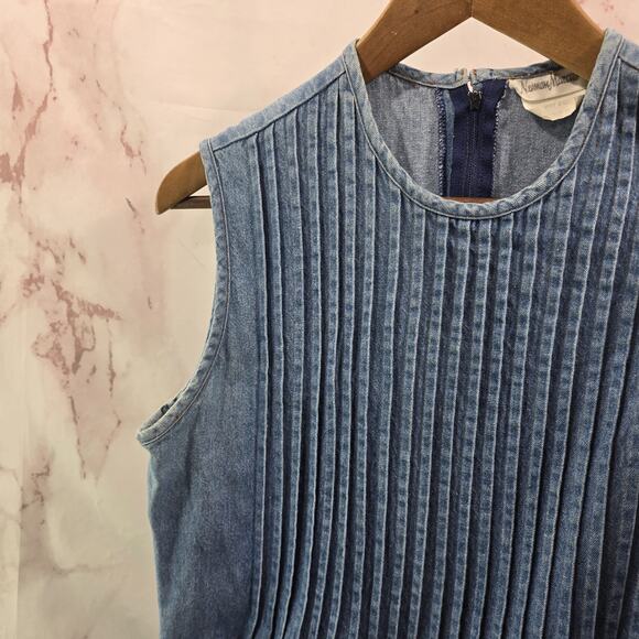 Vintage Denim Dress Womens Medium 90s Maxi Midi Chambray Jean Tank Modest Neiman - Picture 2 of 9
